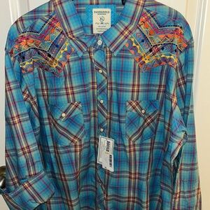Panhandle Rough Stock Women’s Western Shirt XL Pearl Snap Buttons Roll Tab S